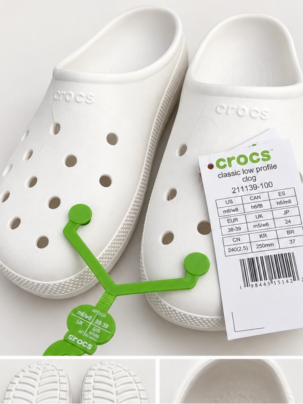 Crocs Classic Low Profile Clog White M6/W8 New with Tags